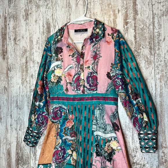 Dalia Macphee multi color floral long sleeve dress Size M - Picture 4 of 5